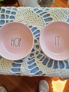 Set of 2 Rae Dunn Pink Dipping Bowls "HOP" & "IT" Artesian Collection NWOT